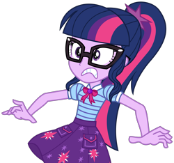 Size: 3059x2866 | Tagged: safe, artist:sketchmcreations, imported from derpibooru, sci-twi, twilight sparkle, equestria girls, equestria girls series, holidays unwrapped, spoiler:eqg series (season 2), bowtie, female, frown, geode of telekinesis, glasses, gritted teeth, high res, magical geodes, simple background, solo, surprised, teeth, the cider louse fools, transparent background, vector