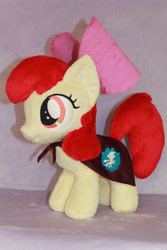 Size: 2848x4272 | Tagged: safe, artist:whitedove-creations, imported from derpibooru, apple bloom, earth pony, pony, cape, clothes, cmc cape, female, filly, foal, irl, photo, plushie, solo