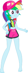 Size: 1280x3276 | Tagged: safe, artist:marcorulezzz, imported from derpibooru, rainbow dash, equestria girls, barefoot, belly button, cap, clothes, feet, hat, simple background, sleeveless, swimsuit, transparent background, vector