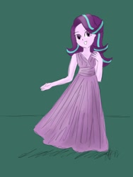 Size: 1500x2000 | Tagged: safe, artist:fude-chan-art, imported from derpibooru, starlight glimmer, equestria girls, clothes, dress, green background, simple background, solo