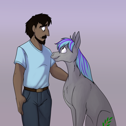 Size: 1000x1000 | Tagged: safe, artist:foxenawolf, imported from derpibooru, oc, oc:caleb awad, oc:willow branch, earth pony, human, pony, fanfic:beginning anew, duo, female, hair, male, mare