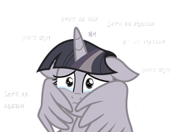 Size: 3000x2315 | Tagged: safe, artist:aeonkrow, artist:wardex101, edit, imported from derpibooru, twilight sparkle, alicorn, pony, starlight the hypnotist, spoiler:interseason shorts, anxiety, crying, discorded, discorded twilight, female, floppy ears, high res, hug, sad, scared, simple background, solo, teary eyes, text, transparent background, twilight sparkle (alicorn), twilight tragedy, unhappy, vector, winghug, wings