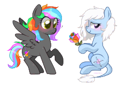 Size: 1600x1200 | Tagged: safe, artist:kaikururu, imported from derpibooru, oc, oc only, earth pony, pegasus, pony, animated, blinking, earth pony oc, female, gif, lesbian, mare, multicolored hair, oc x oc, pegasus oc, rainbow hair, shipping, simple background, smiling, transparent background, wide eyes, wings