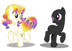 Size: 1700x1200 | Tagged: safe, artist:galeemlightseraphim, imported from derpibooru, oc, oc only, oc:galeem light, earth pony, pegasus, pony, base used, chest fluff, duo, earth pony oc, ethereal mane, looking at each other, looking at someone, looking back, pegasus oc, simple background, starry mane, transparent background, wings
