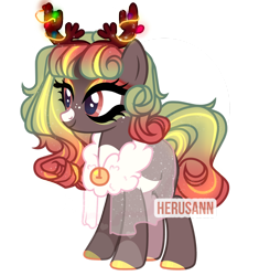 Size: 1280x1363 | Tagged: safe, artist:herusann, imported from derpibooru, oc, oc only, pony, antlers, base used, clothes, eyelashes, female, hoof polish, makeup, mare, simple background, smiling, solo, transparent background