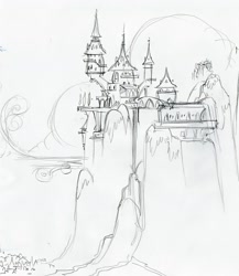 Size: 1854x2138 | Tagged: safe, artist:davedunnet, imported from derpibooru, the art of equestria, canterlot castle, concept art, monochrome, official, pencil drawing, traditional art