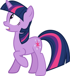 Size: 3000x3254 | Tagged: safe, artist:cloudy glow, imported from derpibooru, twilight sparkle, pony, unicorn, a canterlot wedding, season 2, .ai available, female, full body, high res, hooves, horn, looking up, mare, multicolored mane, multicolored tail, open mouth, raised hoof, simple background, solo, standing, surprised, tail, transparent background, unicorn twilight, vector