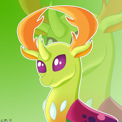 Size: 1500x1500 | Tagged: safe, artist:infinitewarlock, imported from derpibooru, thorax, changedling, changeling, bust, cute, gradient background, green background, horn, king thorax, portrait, thorabetes, zoom layer