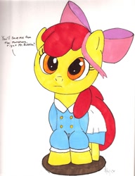 Size: 984x1280 | Tagged: safe, artist:squishyluna, imported from derpibooru, apple bloom, earth pony, pony, bioshock, clothes, dress, female, filly, foal, solo, traditional art