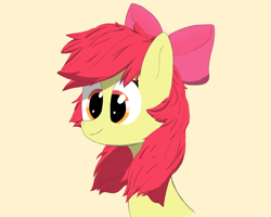 Size: 1314x1052 | Tagged: source needed, useless source url, safe, artist:_rynn, imported from derpibooru, apple bloom, earth pony, pony, apple bloom's bow, bow, bust, eyelashes, eyes open, female, filly, foal, hair bow, portrait, shadows, simple background, smiling, solo