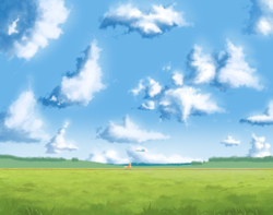 Size: 4551x3585 | Tagged: safe, artist:suhar, imported from derpibooru, applejack, rainbow dash, pony, applejack's hat, cloud, cowboy hat, duo, duo female, female, field, hat, running, scenery, sky, wings