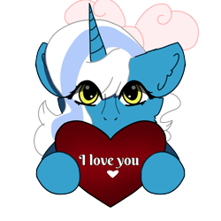 Size: 1280x1280 | Tagged: safe, imported from derpibooru, oc, oc:fleurbelle, alicorn, adorabelle, alicorn oc, bow, cute, female, hair bow, heart, hearts and hooves day, holding, horn, mare, ocbetes, simple background, transparent background, wingding eyes, wings, yellow eyes