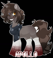 Size: 1280x1405 | Tagged: safe, artist:missbramblemele, imported from derpibooru, oc, oc:apollo, pony, unicorn, black background, heterochromia, male, simple background, solo, stallion