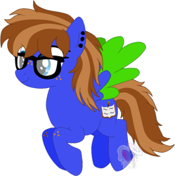 Size: 525x528 | Tagged: safe, artist:pure-blue-heart, imported from derpibooru, oc, oc only, oc:bluebook, pegasus, book, colored wings, ear piercing, earring, female, freckles, glasses, jewelry, piercing, ponysona, simple background, transparent background, two toned mane, two toned wings, wings