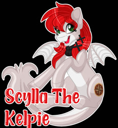 Size: 1280x1383 | Tagged: safe, artist:missbramblemele, imported from derpibooru, oc, oc only, oc:scylla, kelpie, black background, female, simple background, solo