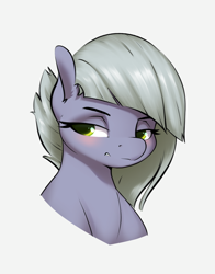 Size: 1408x1797 | Tagged: safe, artist:aquaticvibes, imported from derpibooru, limestone pie, earth pony, pony, blushing, bust, cute, female, lidded eyes, limabetes, mare, portrait, simple background, solo, white background