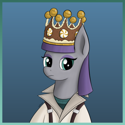 Size: 2752x2752 | Tagged: safe, artist:wapamario63, imported from ponybooru, maud pie, earth pony, pony, bust, candy, clothes, commission, crown, female, food, gradient background, i can't believe it's not an nft, jewelry, looking at you, mare, portrait, regalia, simple background, solo, team fortress 2