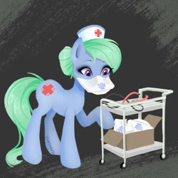 Size: 1024x1024 | Tagged: safe, artist:yuntaoxd, imported from ponybooru, nurse tenderheart, earth pony, equine, hooves, mask, nurse, raised hoof, raised leg, signature, solo, stethoscope