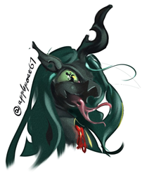 Size: 721x892 | Tagged: safe, artist:applepost67, imported from ponybooru, queen chrysalis, changeling, changeling queen, bust, female, open mouth, simple background, solo, tongue out, white background