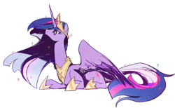 Size: 3079x1892 | Tagged: safe, artist:fan_silversol, imported from derpibooru, twilight sparkle, alicorn, pony, the last problem, crown, female, hoof shoes, jewelry, lying down, mare, older, older twilight, older twilight sparkle (alicorn), princess twilight 2.0, prone, regalia, simple background, solo, twilight sparkle (alicorn), white background