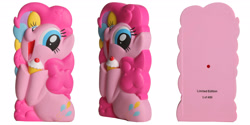 Size: 3600x1800 | Tagged: safe, imported from derpibooru, pinkie pie, action figure insider, bipedal, blue eyes, chara-bricks, cupcake, curly hair, curly mane, food, open mouth, pink hair, pink mane, pink skin