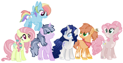 Size: 1024x523 | Tagged: safe, artist:bookieverse-nextgen, artist:pure-blue-heart, imported from derpibooru, applejack, fluttershy, pinkie pie, rainbow dash, rarity, twilight sparkle, alicorn, base used, bookieverse, mane six, mane six redesign, redesign, simple background, transparent background, twilight sparkle (alicorn)