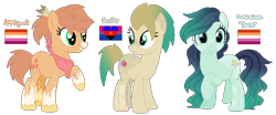 Size: 975x405 | Tagged: safe, artist:bookieverse-nextgen, artist:pure-blue-heart, imported from derpibooru, applejack, coloratura, oc, oc:rockie, adopted offspring, base used, bookieverse, female, freckles, headcanon, lesbian, next generation, offspring, parent:applejack, parent:coloratura, parents:rarajack, pride flag, rarajack, redesign, sexuality headcanon, shipping, simple background, transparent background