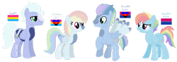 Size: 1280x450 | Tagged: safe, artist:bookieverse-nextgen, artist:pure-blue-heart, imported from derpibooru, rainbow dash, soarin', oc, oc:flashing lights, oc:thunder dash, base used, bookieverse, family, female, freckles, headcanon, male, next generation, offspring, parent:rainbow dash, parent:soarin', parents:soarindash, pride flag, redesign, sexuality headcanon, shipping, simple background, soarindash, straight, transparent background, wing freckles, wings