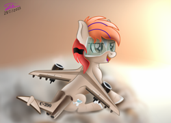 Size: 1281x924 | Tagged: safe, artist:seki_98, imported from derpibooru, oc, oc only, oc:fededash, original species, plane pony, pony, happy, plane, solo