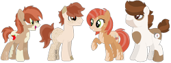 Size: 1202x444 | Tagged: safe, artist:bookieverse-nextgen, artist:pure-blue-heart, imported from derpibooru, babs seed, pipsqueak, oc, oc:apple mousse, oc:honey apple, earth pony, base used, bookieverse, coat markings, family, female, headcanon, male, next generation, offspring, older, older babs seed, older pipsqueak, parent:babs seed, parent:pipsqueak, parents:pipseed, pipseed, redesign, shipping, simple background, straight, transparent background