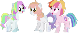 Size: 931x393 | Tagged: safe, artist:bookieverse-nextgen, artist:pure-blue-heart, imported from derpibooru, coconut cream, toola roola, oc, oc:moonpie, earth pony, base used, bookieverse, family, female, headcanon, lesbian, magical lesbian spawn, next generation, offspring, parent:coconut cream, parent:toola roola, parents:toolanut, redesign, shipping, simple background, toolanut, transparent background