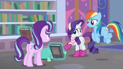 Size: 1920x1080 | Tagged: safe, imported from derpibooru, screencap, rainbow dash, rarity, starlight glimmer, the end in friend, boots, glitter boots, shoes