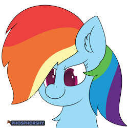 Size: 4351x4350 | Tagged: safe, artist:phosphorshy, imported from derpibooru, rainbow dash, pegasus, pony, bust, chest fluff, ear fluff, portrait, signature, simple background, solo, transparent background