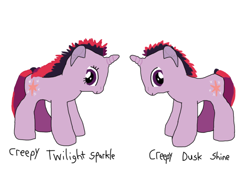 Size: 2048x1536 | Tagged: safe, artist:chanyhuman, imported from derpibooru, twilight sparkle, pony, unicorn, bin's toy bin, creepy twilight, different style, dusk shine, fanart, gag, link in description, plushie, pony plushie, rule 63, simple background, toy, toy interpretation, unicorn twilight, white background, youtube link, youtuber