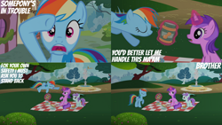Size: 1280x720 | Tagged: safe, edit, edited screencap, editor:quoterific, imported from derpibooru, screencap, amethyst star, liza doolots, petunia, rainbow dash, sparkler, tootsie flute, pegasus, pony, unicorn, season 2, the mysterious mare do well, eyes closed, female, filly, foal, magic, open mouth, smiling, telekinesis