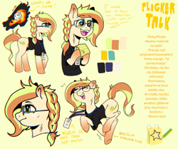 Size: 671x560 | Tagged: safe, artist:porcelanowyokular, imported from derpibooru, oc, oc only, earth pony, pony, :d, braid, bust, clothes, earth pony oc, female, glasses, mare, open mouth, open smile, polish, reference sheet, smiling, solo