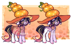 Size: 3098x1936 | Tagged: safe, artist:miioko, imported from derpibooru, oc, oc only, pony, unicorn, clothes, dress, duo, hat, horn, pumpkin, see-through, simple background, transparent background, unicorn oc