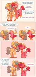 Size: 625x1300 | Tagged: safe, artist:sockiepuppetry, imported from derpibooru, hitch trailblazer, pipp petals, earth pony, pegasus, pony, :3, blushing, comic, dialogue, embarrassed, eyes closed, female, flying, g5, harness pathfinder, hat, male, mare, my little pony: a new generation, necktie, pip corolla, pipp is short, rule 63, shy, speech bubble, stallion, sweat