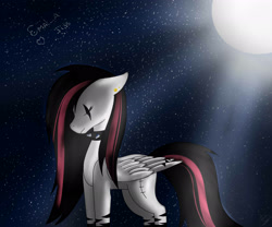 Size: 3000x2500 | Tagged: safe, artist:maneblue, imported from derpibooru, oc, oc only, oc:emala jiss, pegasus, pony, choker, eye scar, full moon, moon, night, pegasus oc, scar, solo, spiked choker, stars