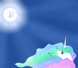 Size: 4000x3500 | Tagged: safe, artist:maneblue, imported from derpibooru, princess celestia, alicorn, pony, ethereal mane, female, full moon, looking up, mare, mare in the moon, moon, solo, starry mane, stars