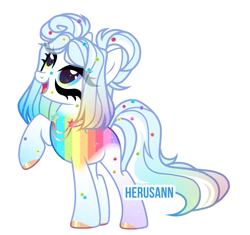 Size: 2495x2342 | Tagged: safe, artist:herusann, imported from derpibooru, oc, oc only, earth pony, pony, base used, earth pony oc, eyelashes, hoof polish, jewelry, looking up, makeup, multicolored hair, necklace, rainbow hair, raised hoof, simple background, smiling, solo, white background