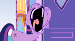 Size: 321x177 | Tagged: safe, artist:hotdiggedydemon, imported from derpibooru, screencap, twilight sparkle, pony, unicorn, .mov, dress.mov, animated, carousel boutique, door, get your fat ass out here, gif, knocking, loop, solo, unicorn twilight, yelling