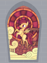 Size: 2400x3200 | Tagged: safe, artist:sixes&sevens, imported from derpibooru, scootaloo, pegasus, pony, circuit board, cloud, fanfic, fanfic art, fanfic cover, female, roman, solo, stained glass