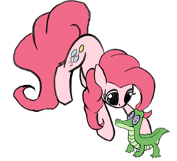 Size: 1575x1433 | Tagged: safe, artist:solid shrimp, imported from derpibooru, gummy, pinkie pie, alligator, earth pony, pony, cute, diapinkes, duo, face down ass up, female, male, mare, simple background, white background