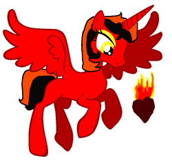 Size: 848x794 | Tagged: safe, artist:rosienature123, imported from derpibooru, oc, oc:flaming heart, alicorn, alicorn oc, cutie mark, element of fire, eyeshadow, female, flying, horn, looking down, makeup, mare, simple background, solo, white background, wings