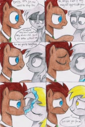 Size: 2716x4008 | Tagged: safe, artist:vickycupcake, imported from derpibooru, derpy hooves, doctor whooves, time turner, earth pony, pegasus, pony, comic, cute, discorded, doctorderpy, female, kissing, male, necktie, sad, shipping, straight