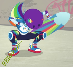 Size: 542x494 | Tagged: safe, artist:thedarkpony, edit, edited screencap, imported from derpibooru, screencap, rainbow dash, equestria girls, sic skateboard, spoiler:eqg series (season 2), clothes, cropped, fart, fart edit, fart noise, fartbow dash, female, onomatopoeia, pants, sound effects