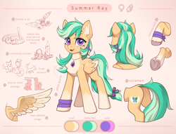 Size: 3000x2294 | Tagged: safe, artist:inowiseei, imported from derpibooru, oc, oc only, oc:summer ray, pegasus, pony, female, mare, reference sheet, solo