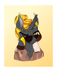 Size: 1000x1260 | Tagged: safe, artist:miyalaflordorada, imported from derpibooru, oc, oc:beacon fire, unicorn, fanfic:ponyville noire, bomber jacket, bust, clothes, female, jacket, looking at you, mare, one eye closed, sunglasses, wink