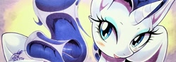 Size: 2048x718 | Tagged: safe, artist:025aki, imported from derpibooru, rarity, pony, unicorn, solo, traditional art